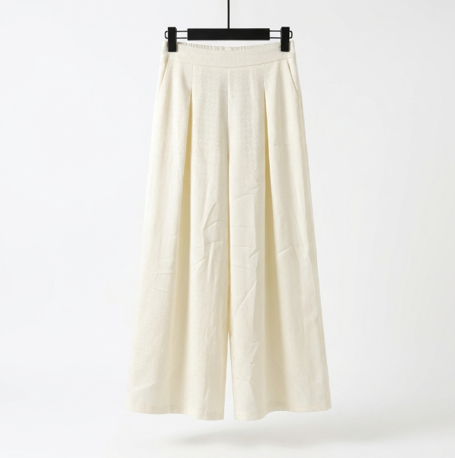 New Chinese-style Off-white Textured High-waist Wide-leg Pants