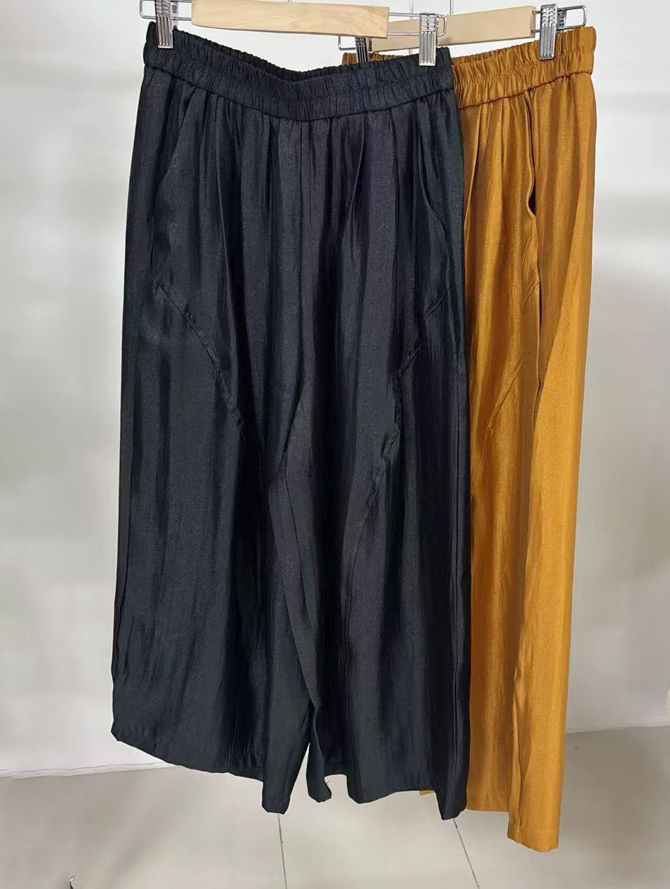 New Chinese-style Satin Elastic Waist Wide-Leg Pants