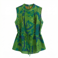 New Chinese Ink Floral Tie-waist Sleeveless Top