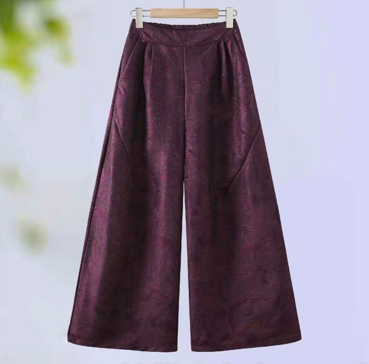 New Chinese-StyleLuxury Champagne Gold Glossy Wide-Leg Pants