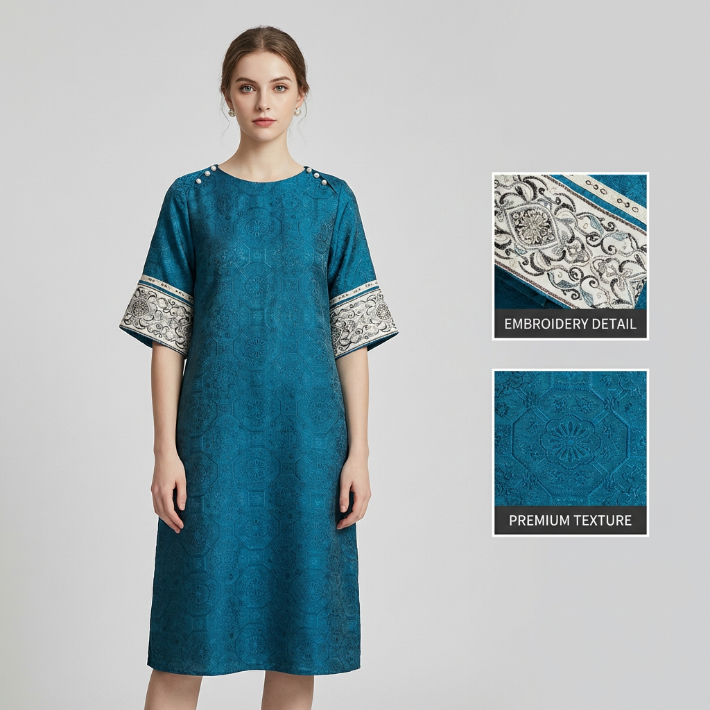 New Chinese-style Blue Jacquard Embroidered Loose Dress