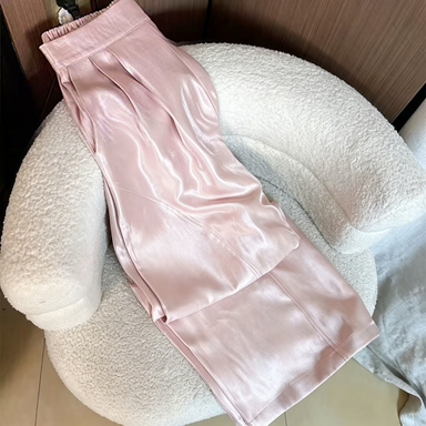 Women's long pants, summer wide-leg pants, elastic waist, cool and breathable