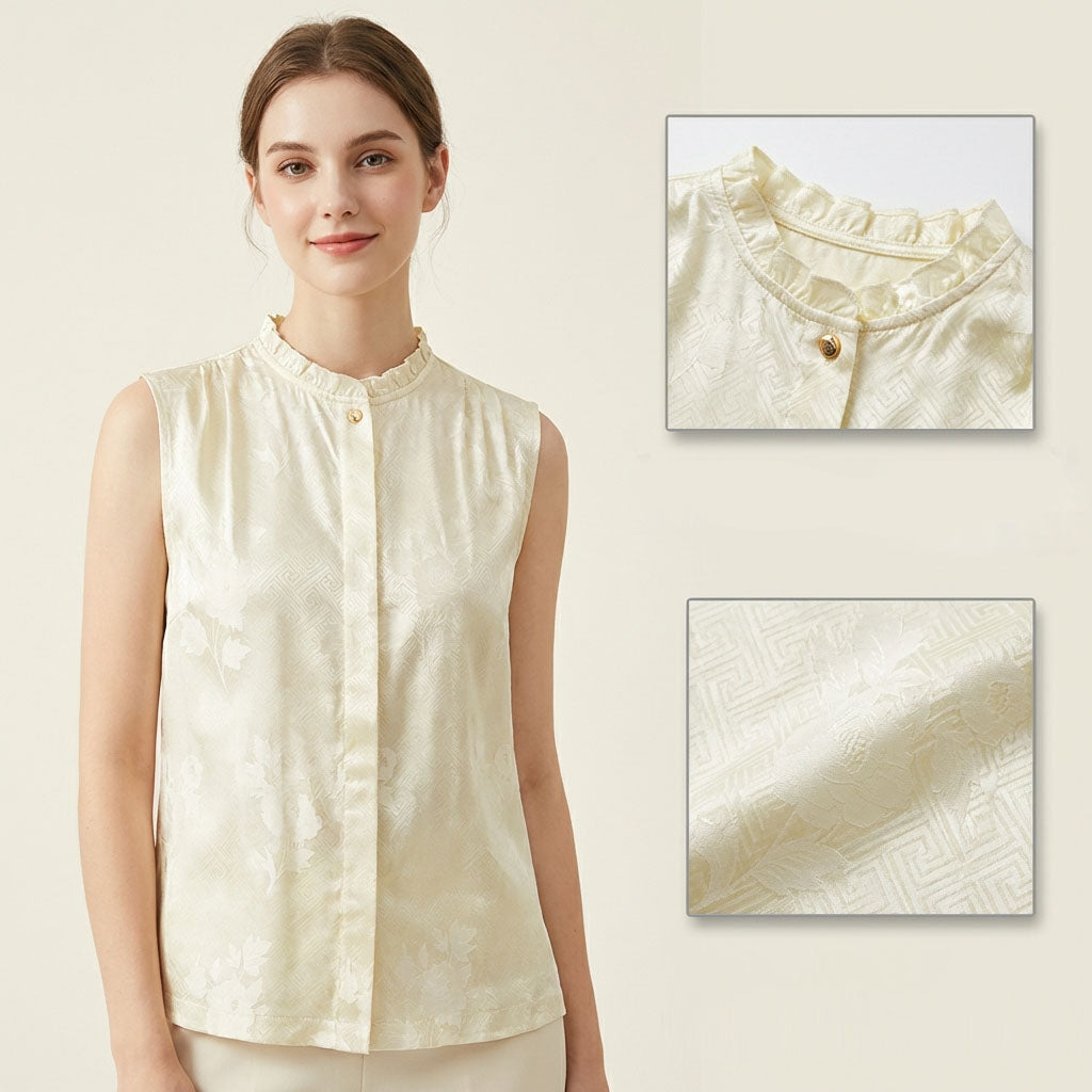 Off-White Floral Jacquard Sleeveless Blouse