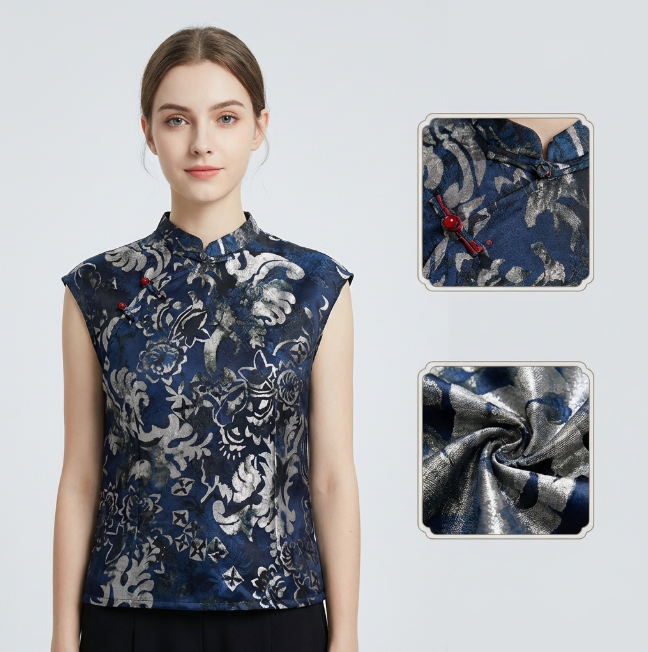 Women's Top Sleeveless Vest Mulberry Silk Printed Shirt Summer Thin Style