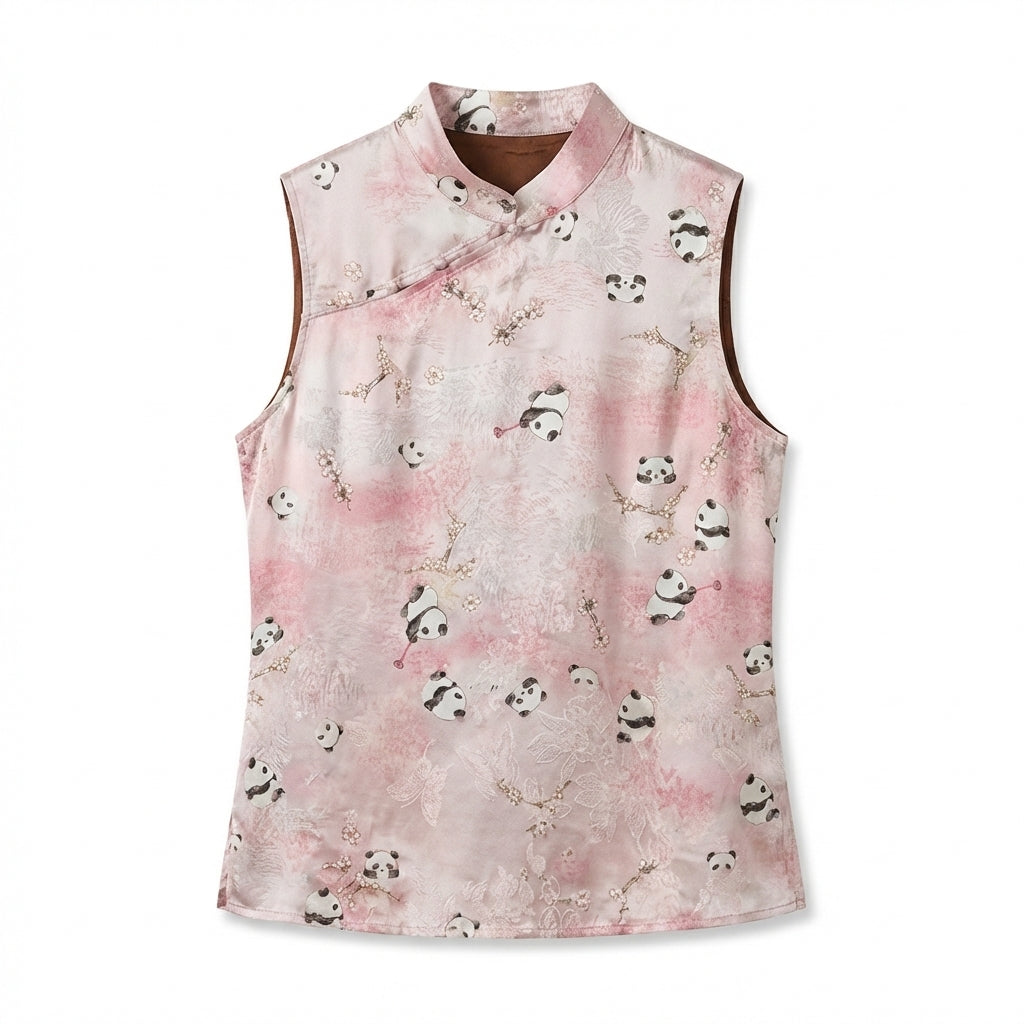 New Chinese-style Pink Panda Print Chinese Style Sleeveless Top