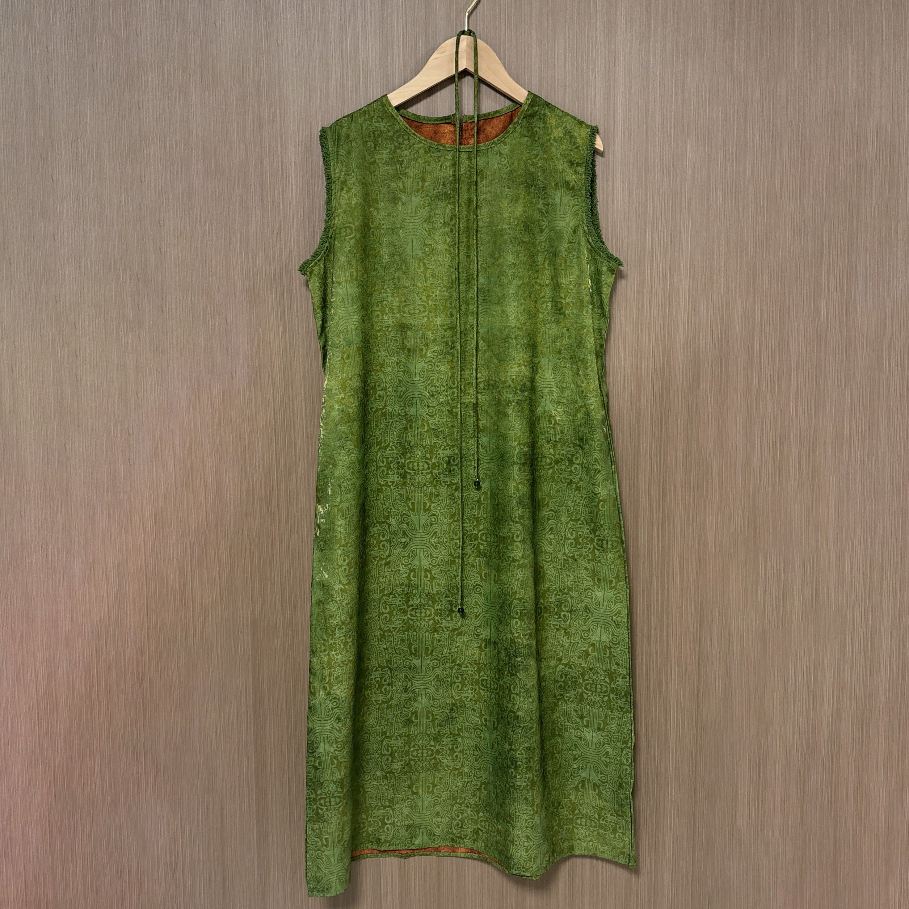 New Chinese-style Green Jacquard Dress Loose Straight Midi Dress