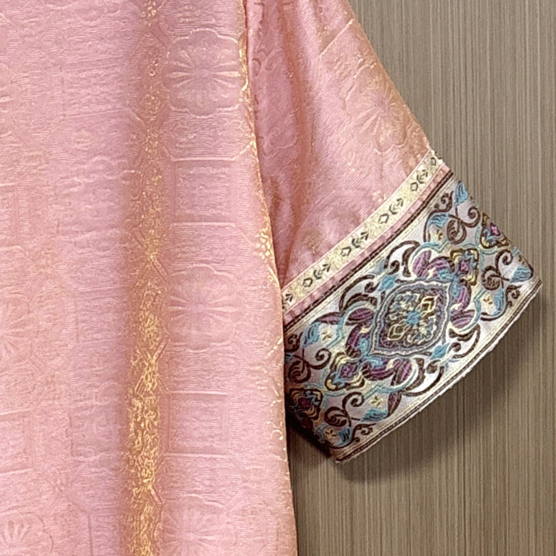 New Chinese-style Women's Pink Jacquard Brocade Dress Improved Traditional Midi Dress