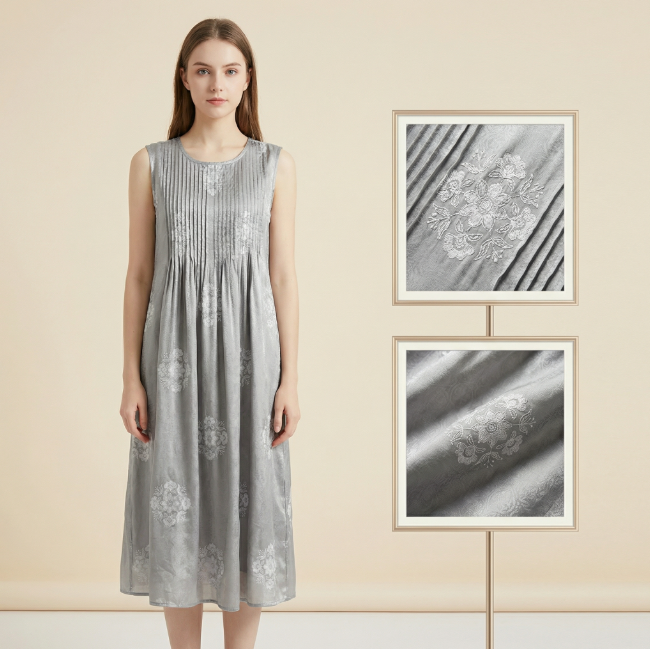 Women's long dress, sleeveless round-neck gray dress, jacquard vest dress