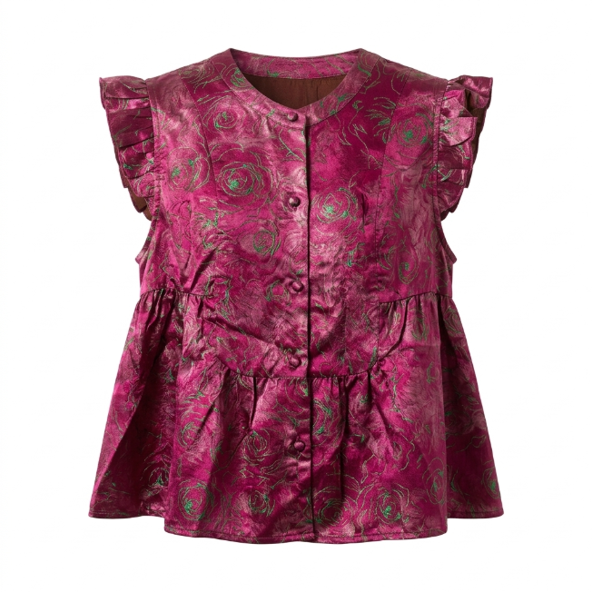 New Chinese-style Women's Top Sleeveless Short Style Rose Red Rose Pattern Cool Silk
