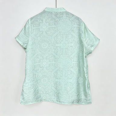 New Chinese-style Light Green Jacquard Frog-Button Blouse Stand Collar Shirt