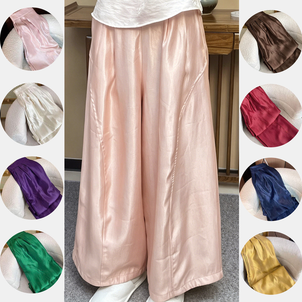Women's long pants, summer wide-leg pants, elastic waist, cool and breathable