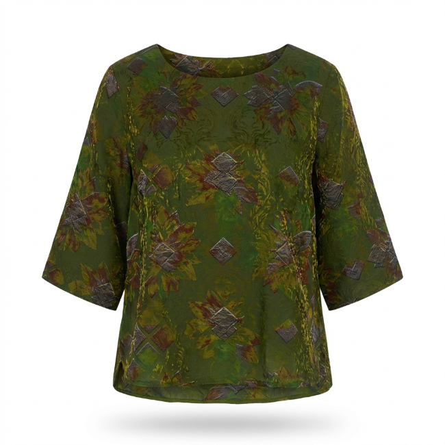 New Chinese-style Vintage Jacquard 3/4 Sleeve Top