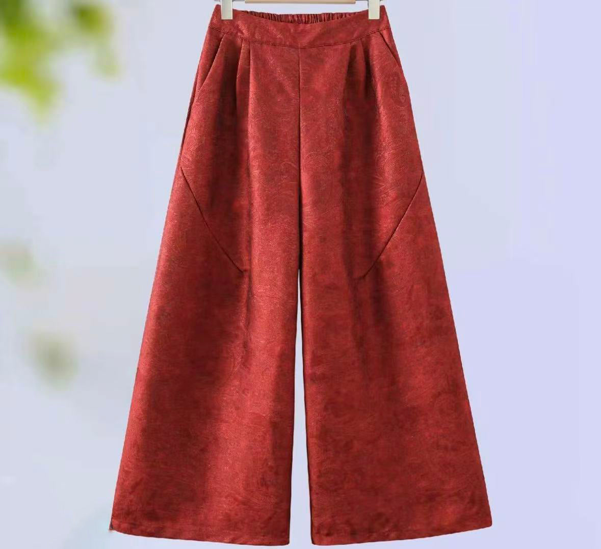New Chinese-StyleLuxury Champagne Gold Glossy Wide-Leg Pants