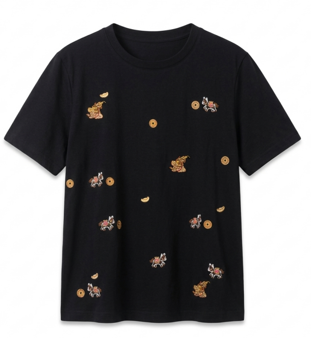 New Chinese-style Embroidered Crew Neck Short Sleeve T-Shirt
