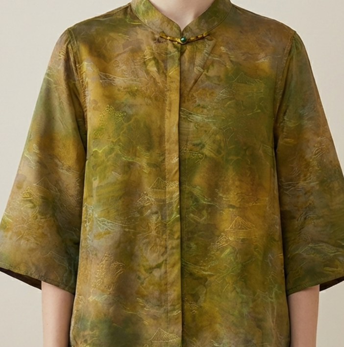 New Chinese-style Landscape Jacquard Frog Button Top