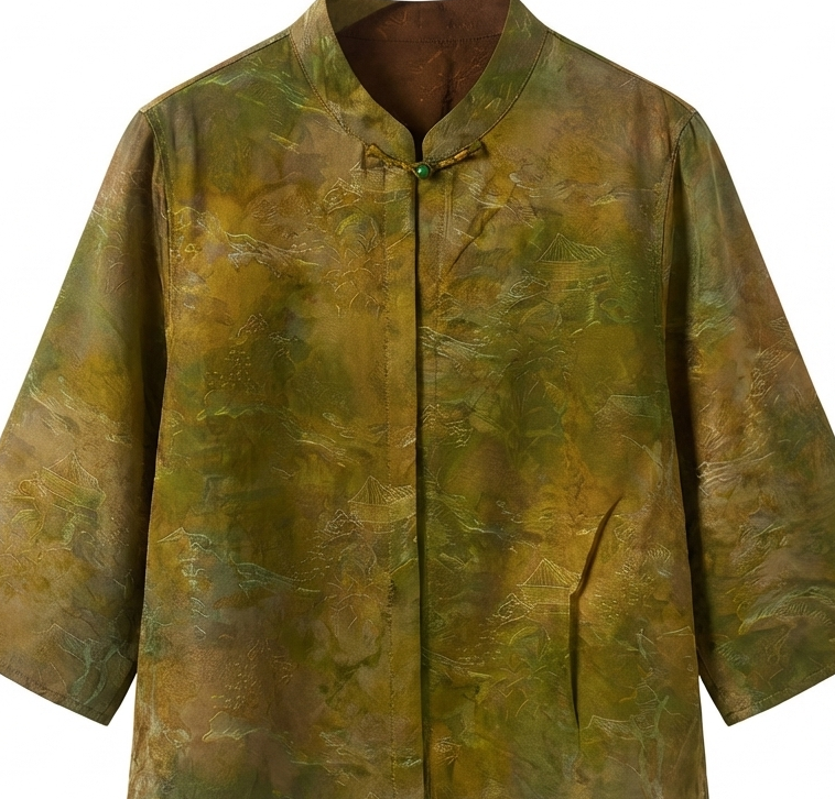 New Chinese-style Landscape Jacquard Frog Button Top
