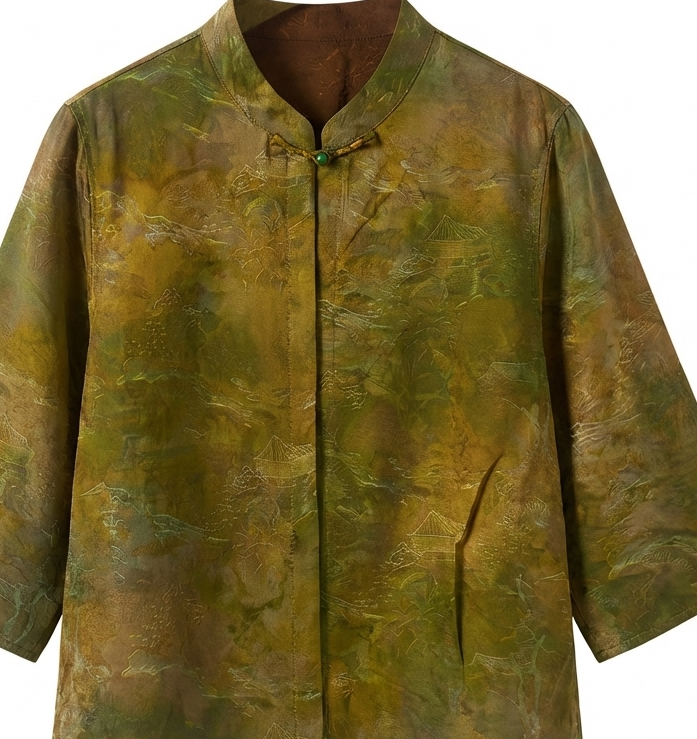 New Chinese-style Landscape Jacquard Frog Button Top