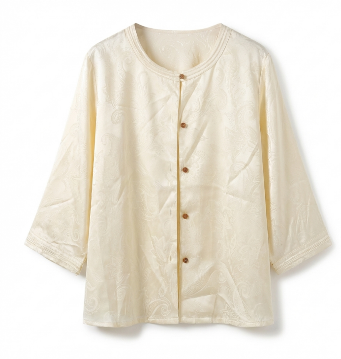 New Chinese-style Jacquard Round Neck 3/4 Sleeve Blouse
