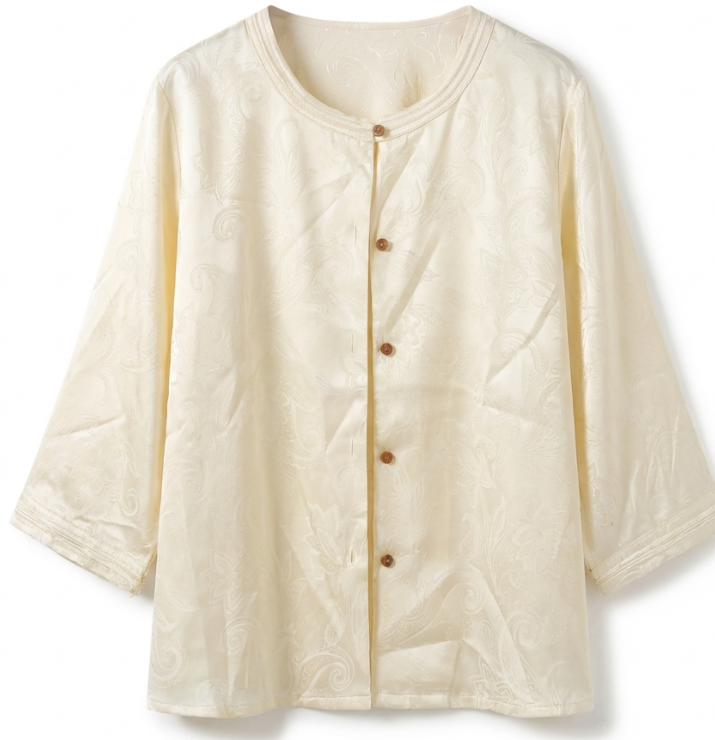 New Chinese-style Jacquard Round Neck 3/4 Sleeve Blouse