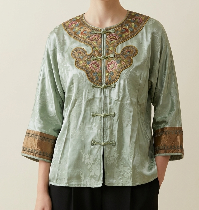 New Chinese-style Embroidered Frog Button Jacquard Top