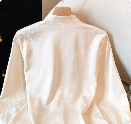 Gentle Apricot Dragon Jacquard Embroidery Shirt, Versatile Chinese Style Commute Top