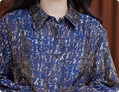 New Chinese-style Calligraphy Gilded Shirt, Navy Chinese Style Jacquard Long-Sleeve Top
