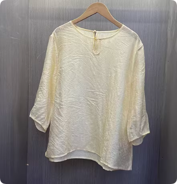 New Chinese-style Jacquard Linen Top, Cream Apricot Frog Button 3/4 Sleeve Zen Blouse