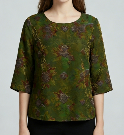 New Chinese-style Vintage Jacquard 3/4 Sleeve Top