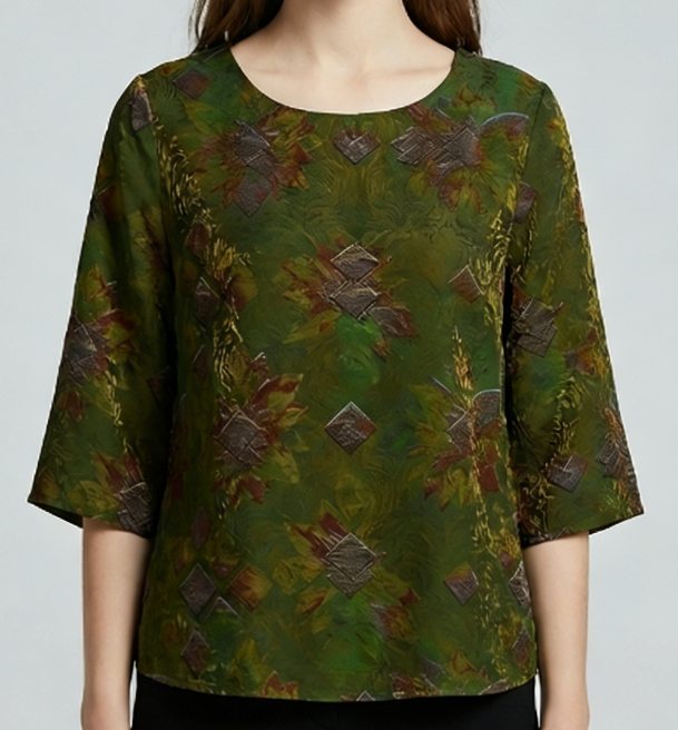 New Chinese-style Vintage Jacquard 3/4 Sleeve Top