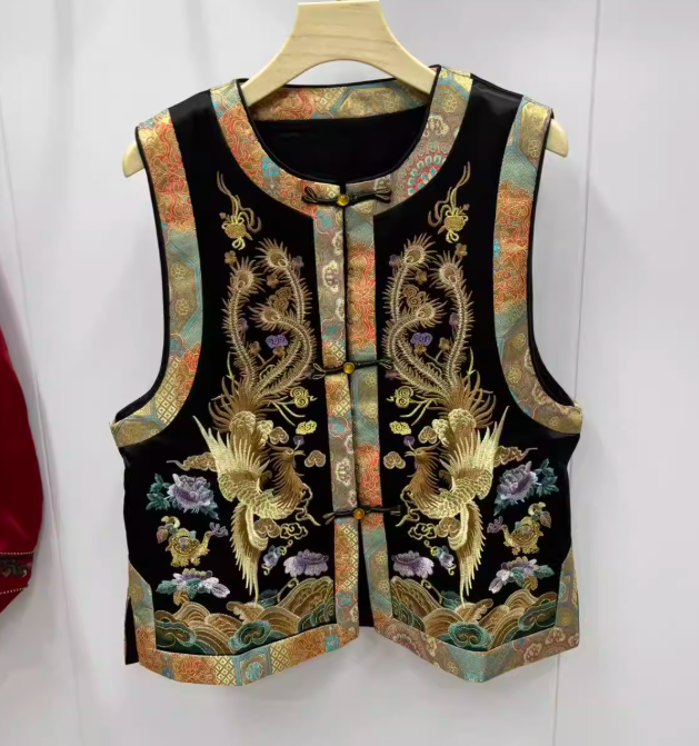 New Chinese-style Heavy Phoenix Embroidery Frog Button Vest