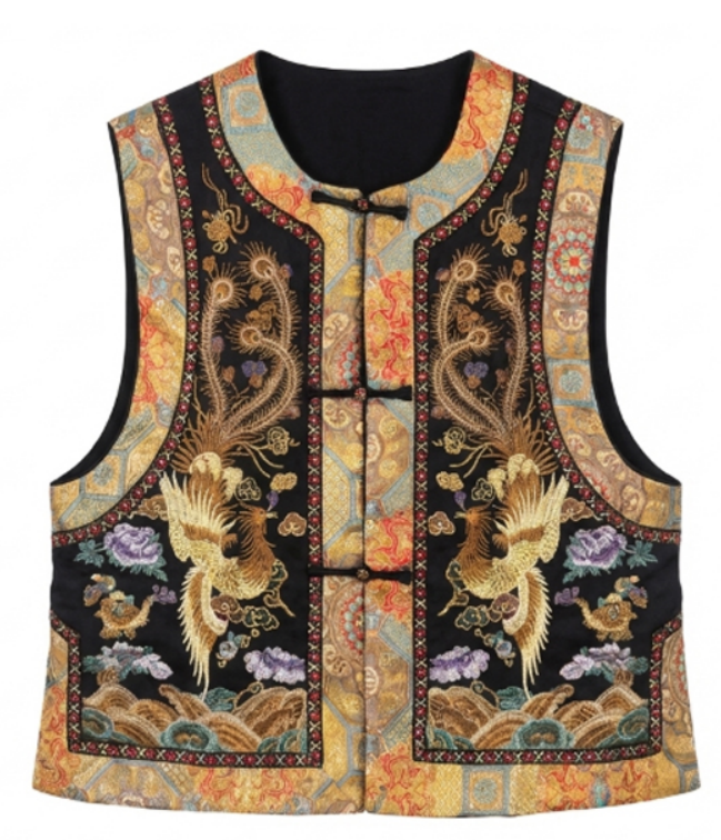 New Chinese-style Heavy Phoenix Embroidery Frog Button Vest