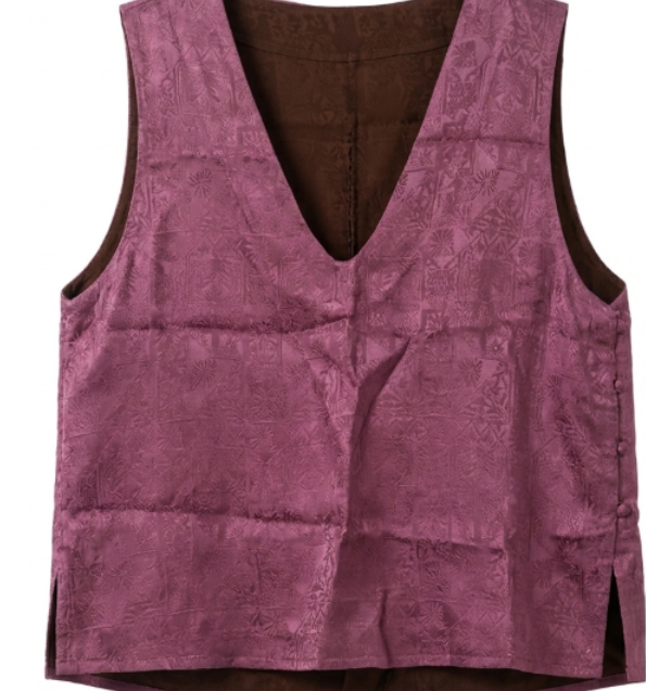 New Chinese-style Dusty Purple Jacquard V-neck Vest