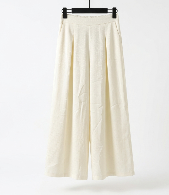 New Chinese-style Off-white Textured High-waist Wide-leg Pants