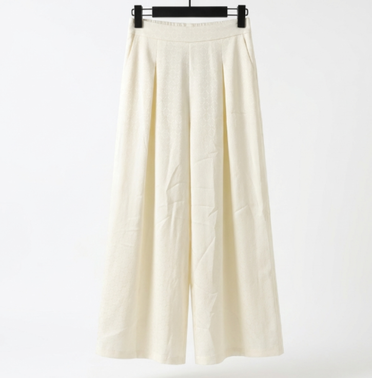 New Chinese-style Off-white Textured High-waist Wide-leg Pants