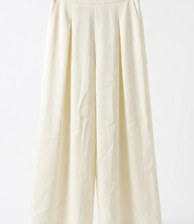 New Chinese-style Off-white Textured High-waist Wide-leg Pants