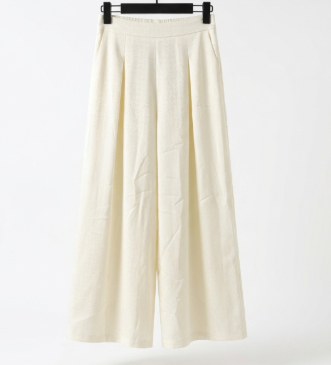 New Chinese-style Off-white Textured High-waist Wide-leg Pants