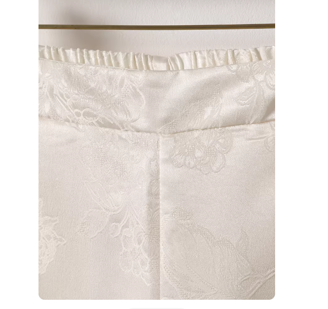 New Chinese-style Bamboo Jacquard Wide-Leg Pants, Cream Satin Draped Casual Trousers
