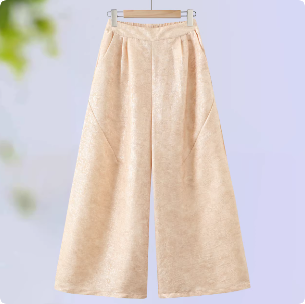 New Chinese-StyleLuxury Champagne Gold Glossy Wide-Leg Pants