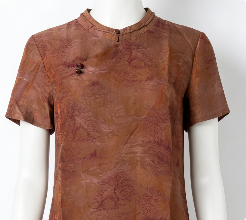 New Chinese-style Xiangyunsha Landscape Cheongsam, Vintage Brown Loose Modified Dress