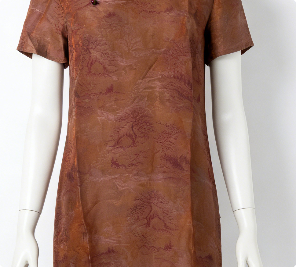 New Chinese-style Xiangyunsha Landscape Cheongsam, Vintage Brown Loose Modified Dress
