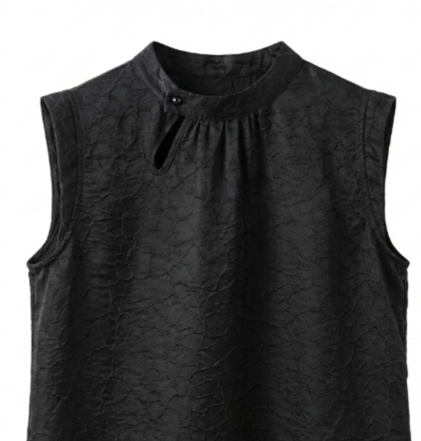 New Chinese-style Black Crinkled Texture Sleeveless Top