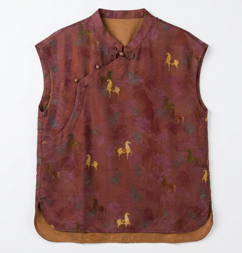 New Chinese Style Horse Print Mandarin Collar Sleeveless Vest