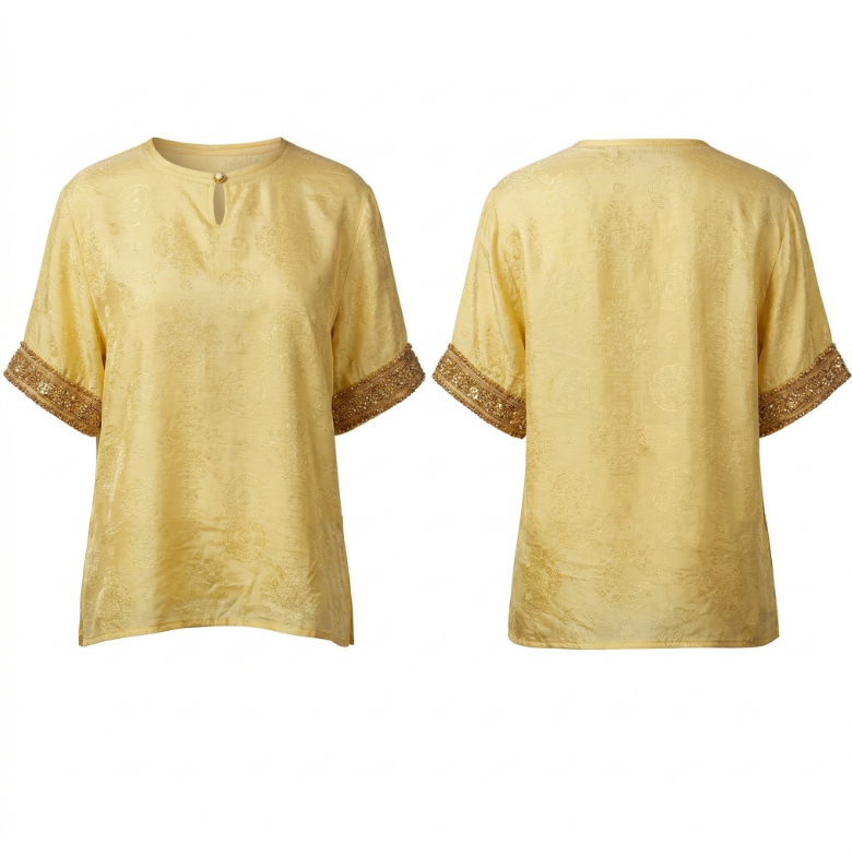 New Chinese-style Women's Top New Chinese-Style Short-Sleeve Shirt Jacquard Shirt Hand Embroidery