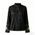 New Chinese-style women's top, embroidered silk satin shirt, stand collar shirt, elegant temperament
