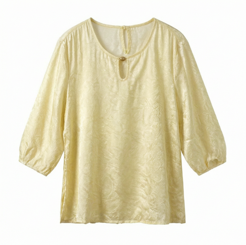 New Chinese-style women's top, silk blouse, summer mid-sleeve shirt