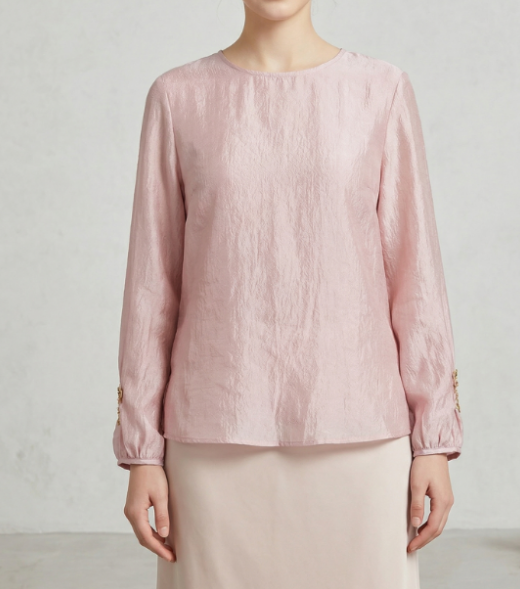 New Chinese-style women's top, round-neck long-sleeve shirt, embroidered sequin butterfly