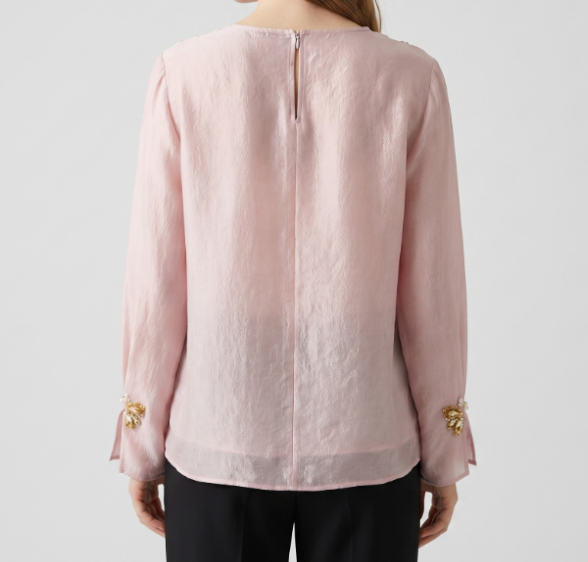 New Chinese-style women's top, round-neck long-sleeve shirt, embroidered sequin butterfly