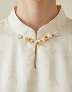 New Chinese-style women's top, embroidered silk satin shirt, stand collar shirt, elegant temperament