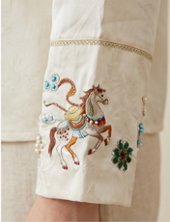New Chinese-style women's top, embroidered silk satin shirt, stand collar shirt, elegant temperament