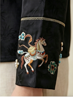 New Chinese-style women's top, embroidered silk satin shirt, stand collar shirt, elegant temperament